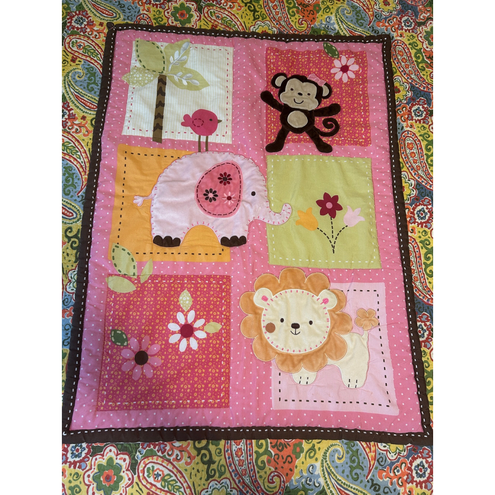 Baby Girl Unbranded Baby Quilt Pink and Brown‎ Monkey Elephant and Lion
